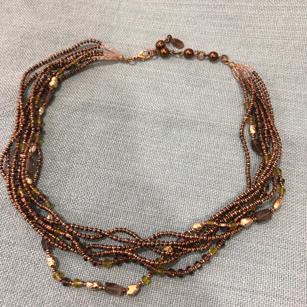 Rachel Reinhardt 14 1/2 To 16 Inch Gold, Brown And Green Beaded Necklace.